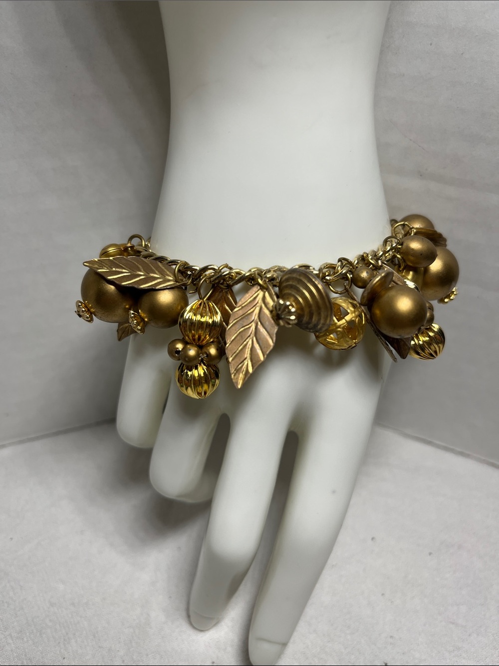 Gold Charm Leaf and Bead Bracelet - Women Jewelry